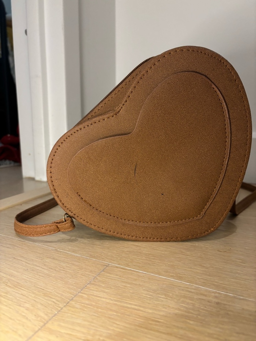 Heart-Shaped Crossbody Bag in Tan
